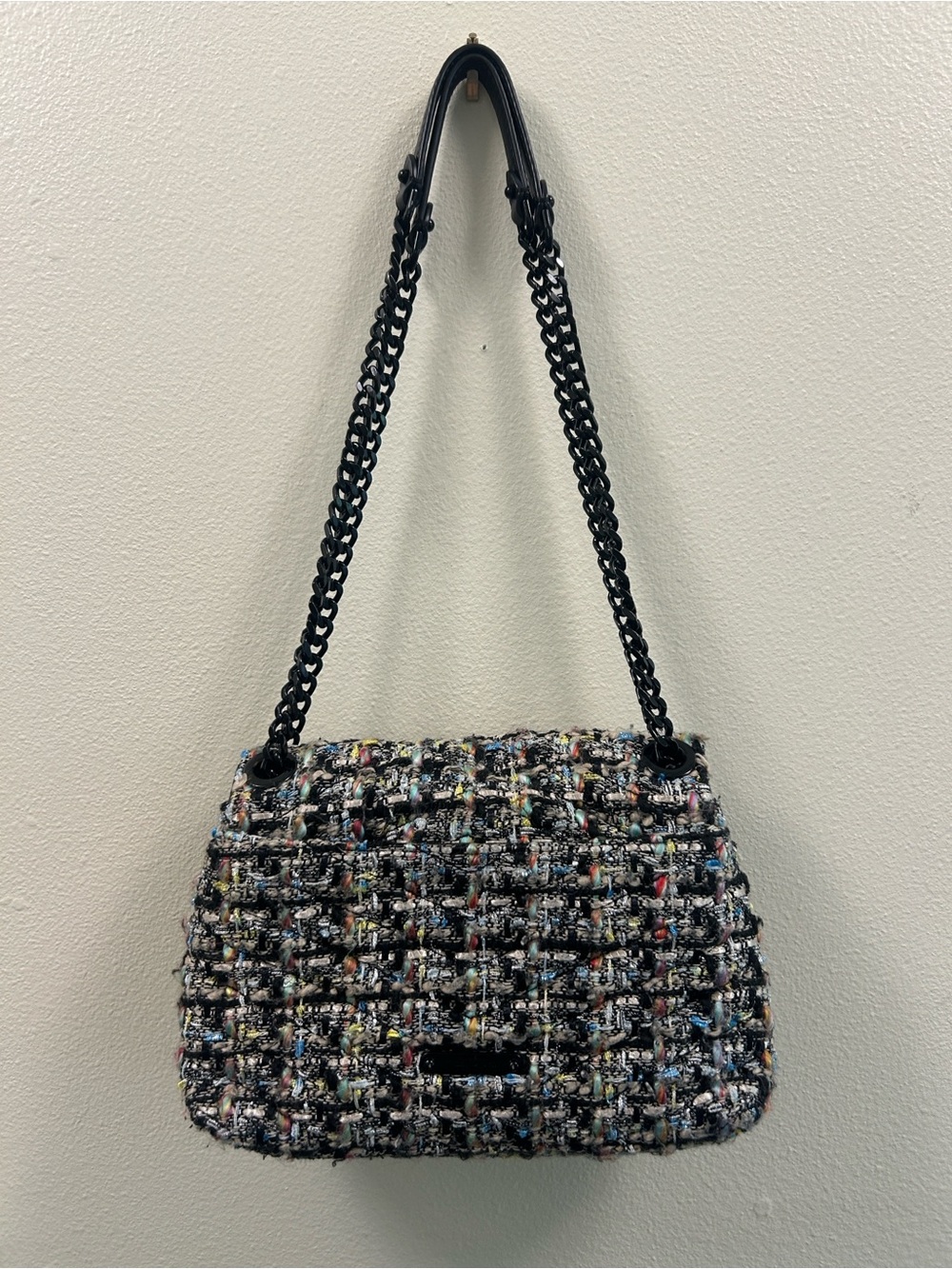 Rebecca Minkoff Edie Flap Multicolor Tweed Shoulder Bag with Black Chain Strap